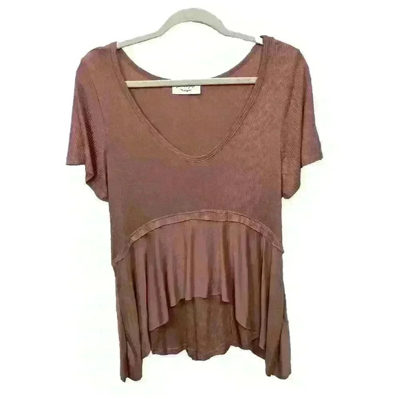 Lavender Field Womens SM Mauve Rayon Draped Tunic Top Short Sleeves Cottagecore - Picture 2 of 10